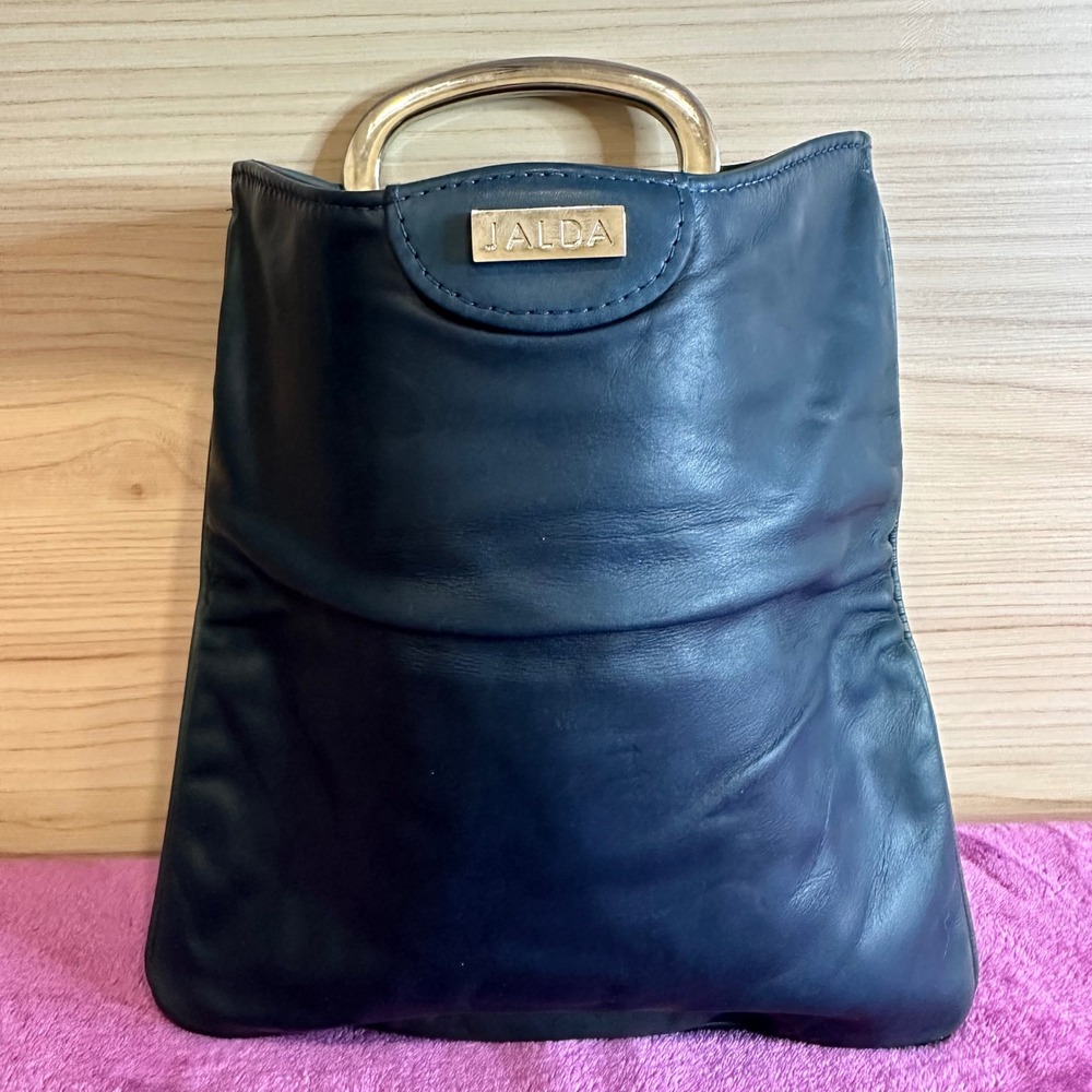 JALDA Leather Fold Over Clutch Handbag With Gold Tone Handle